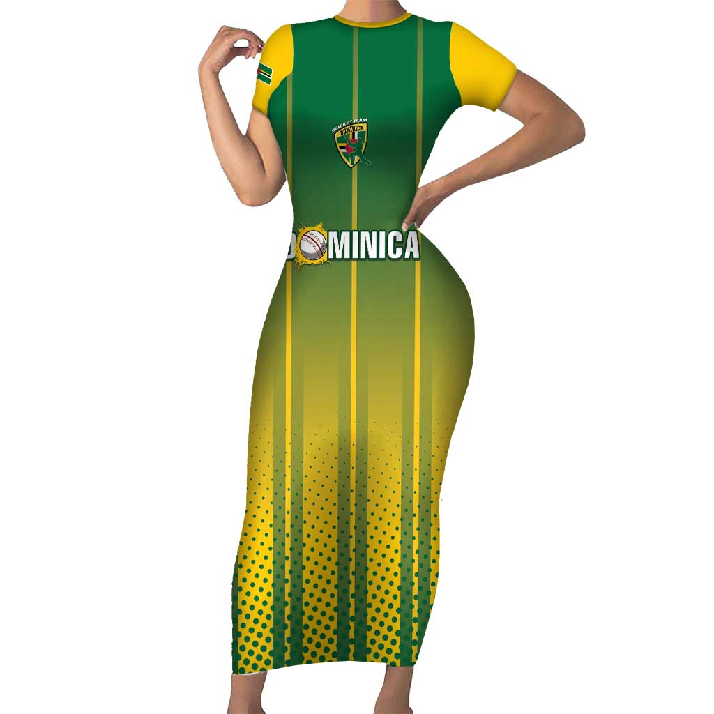 Custom Dominica Cricket Short Sleeve Bodycon Dress Sporty Style - Wonder Print Shop