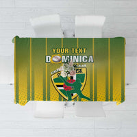 Custom Dominica cricket tablecloth with green and yellow striped design and crest