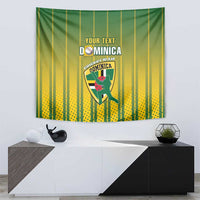 Green and yellow vertical striped cricket wall tapestry with Dominica emblem