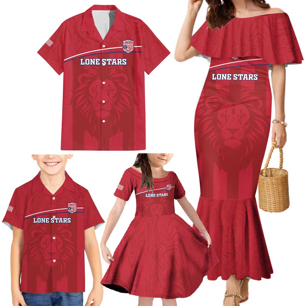 Custom Liberia Football Family Matching Mermaid Dress and Hawaiian Shirt Lion Mascot - Red - Wonder Print Shop