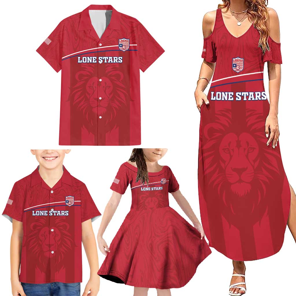 Custom Liberia Football Family Matching Summer Maxi Dress and Hawaiian Shirt Lion Mascot - Red - Wonder Print Shop