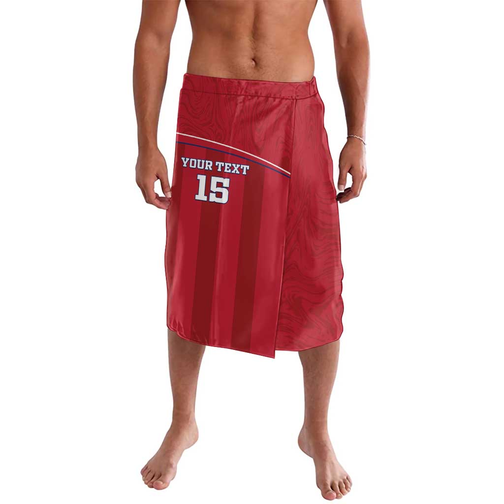 Red football lavalava shorts with front number 15 and text