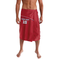 Red football lavalava shorts with front number 15 and text