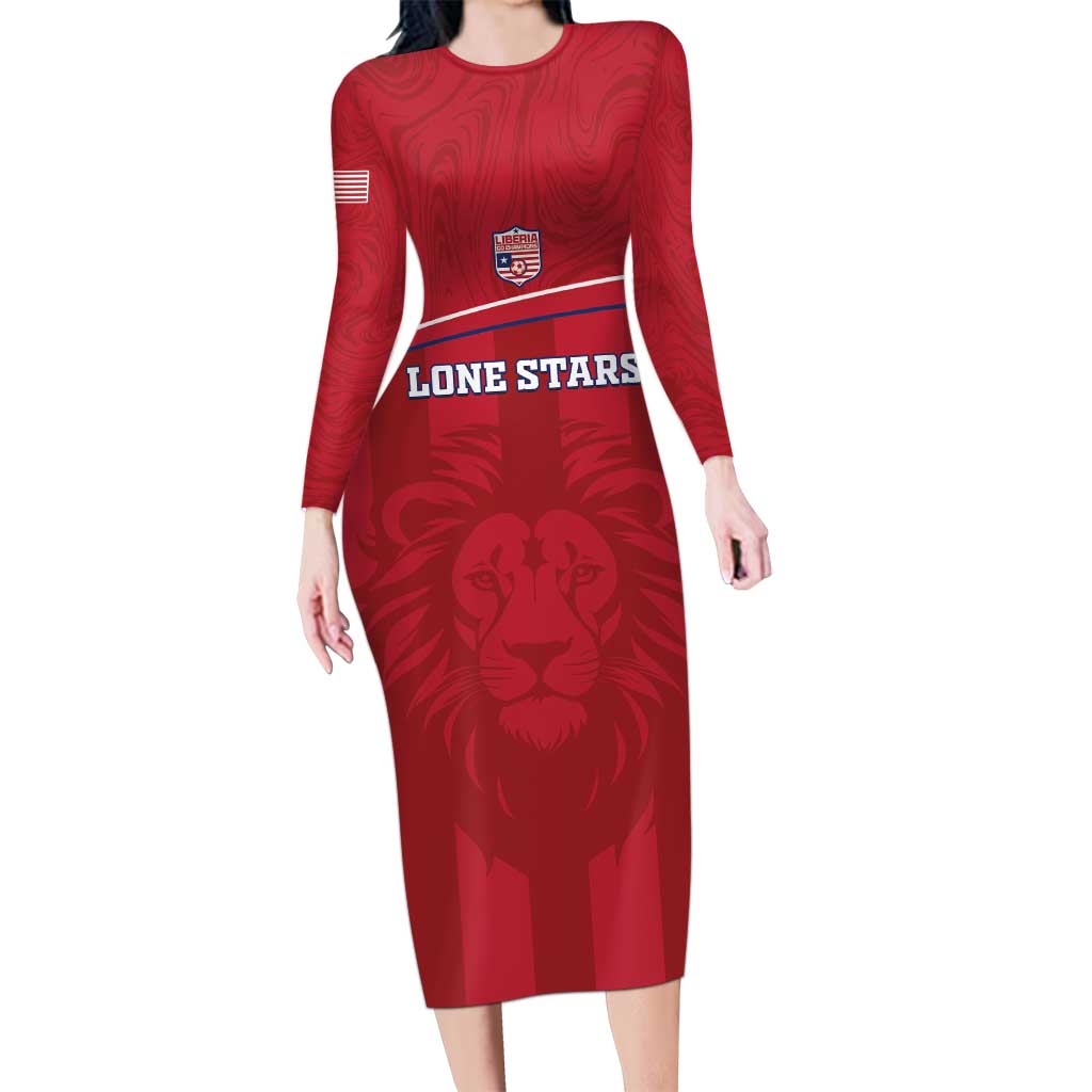 Custom Liberia Football Long Sleeve Bodycon Dress Lion Mascot - Red - Wonder Print Shop