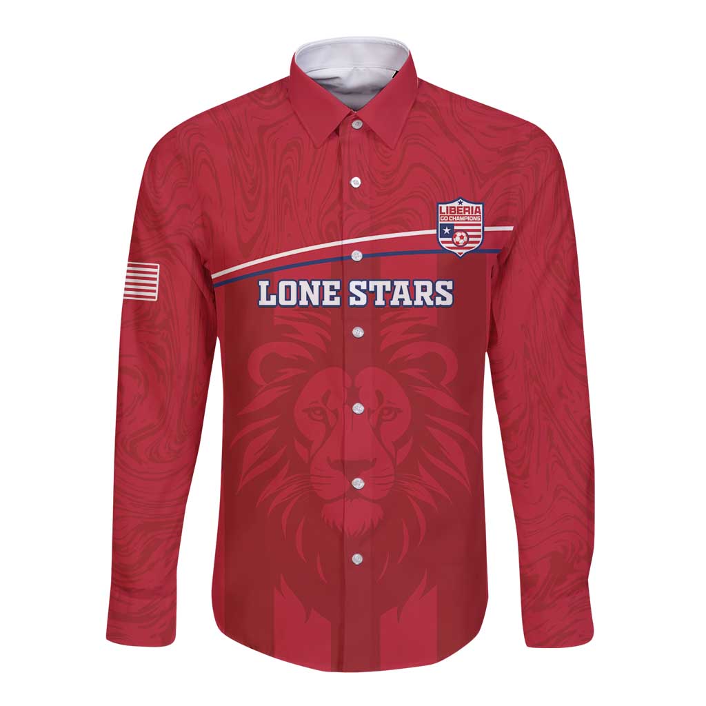 Custom Liberia Football Long Sleeve Button Shirt Lion Mascot - Red - Wonder Print Shop