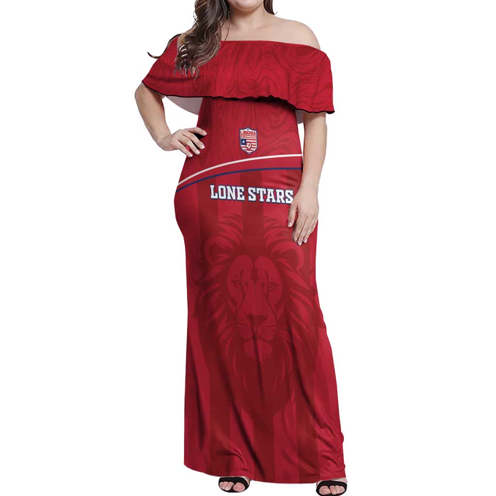 Custom Liberia Football Off Shoulder Maxi Dress Lion Mascot - Red - Wonder Print Shop