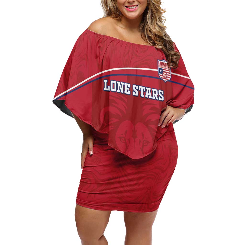 Custom Liberia Football Off Shoulder Short Dress Lion Mascot - Red - Wonder Print Shop