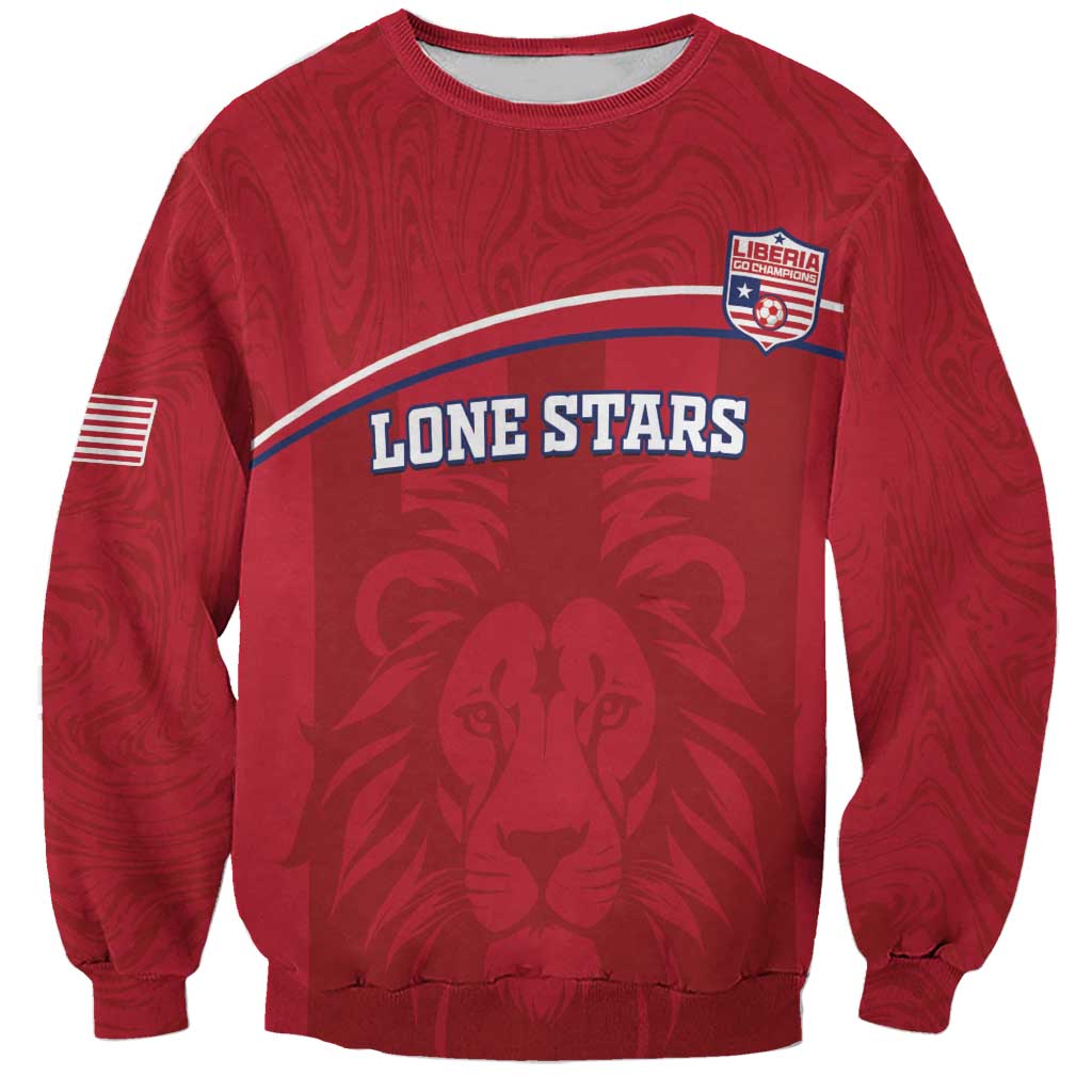 Red football sweatshirt with lion graphic and 'LONE STARS' crest, crew neck.