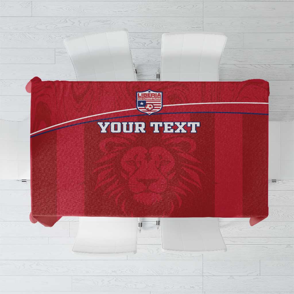 Red football tablecloth with Liberia lion mascot emblem and custom text panel