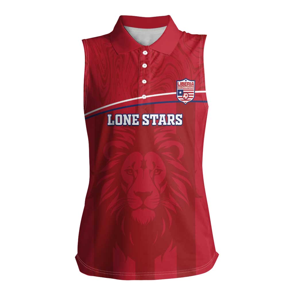 Custom Liberia Football Women Sleeveless Polo Shirt Lion Mascot - Red - Wonder Print Shop