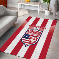 Custom Liberia football area rug in red and white stripes with soccer shield logo