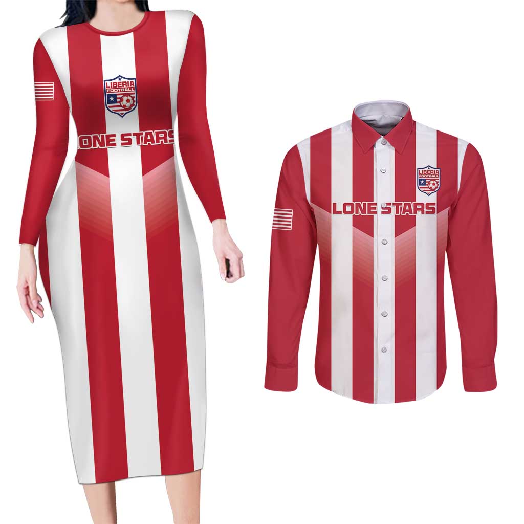 Custom Liberia Football Couples Matching Long Sleeve Bodycon Dress and Long Sleeve Button Shirt Sporty Style - Wonder Print Shop