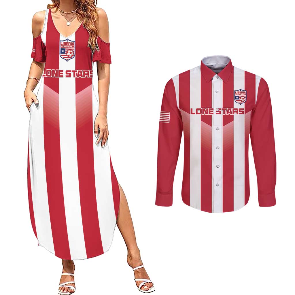 Custom Liberia Football Couples Matching Summer Maxi Dress and Long Sleeve Button Shirt Sporty Style - Wonder Print Shop