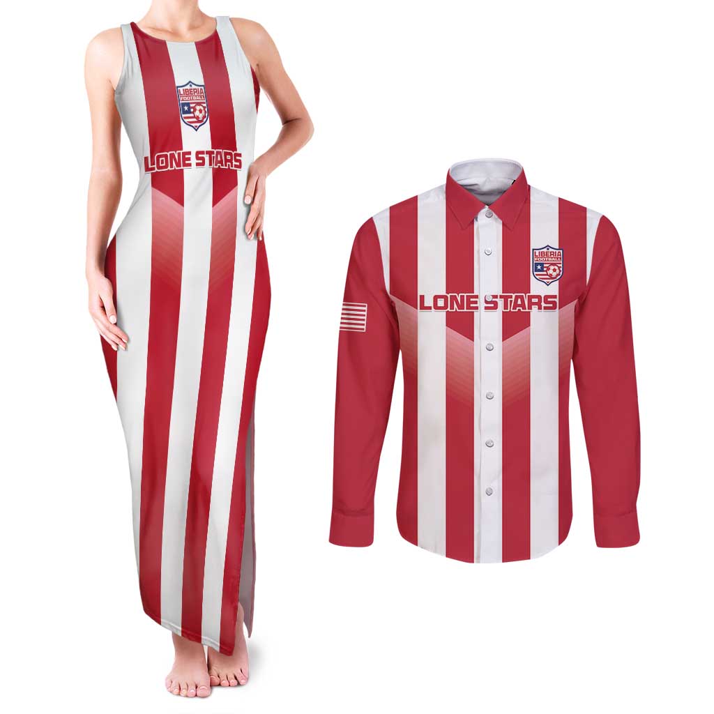 Custom Liberia Football Couples Matching Tank Maxi Dress and Long Sleeve Button Shirt Sporty Style - Wonder Print Shop