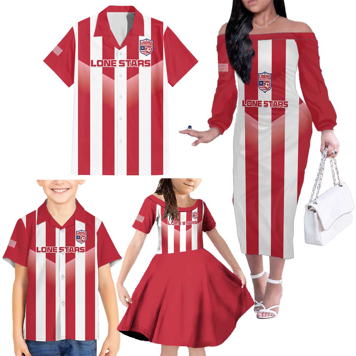 Custom Liberia Football Family Matching Off The Shoulder Long Sleeve Dress and Hawaiian Shirt Sporty Style - Wonder Print Shop