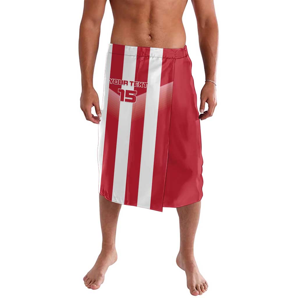 Sporty red and white striped lavalava skirt with custom number 15 on front