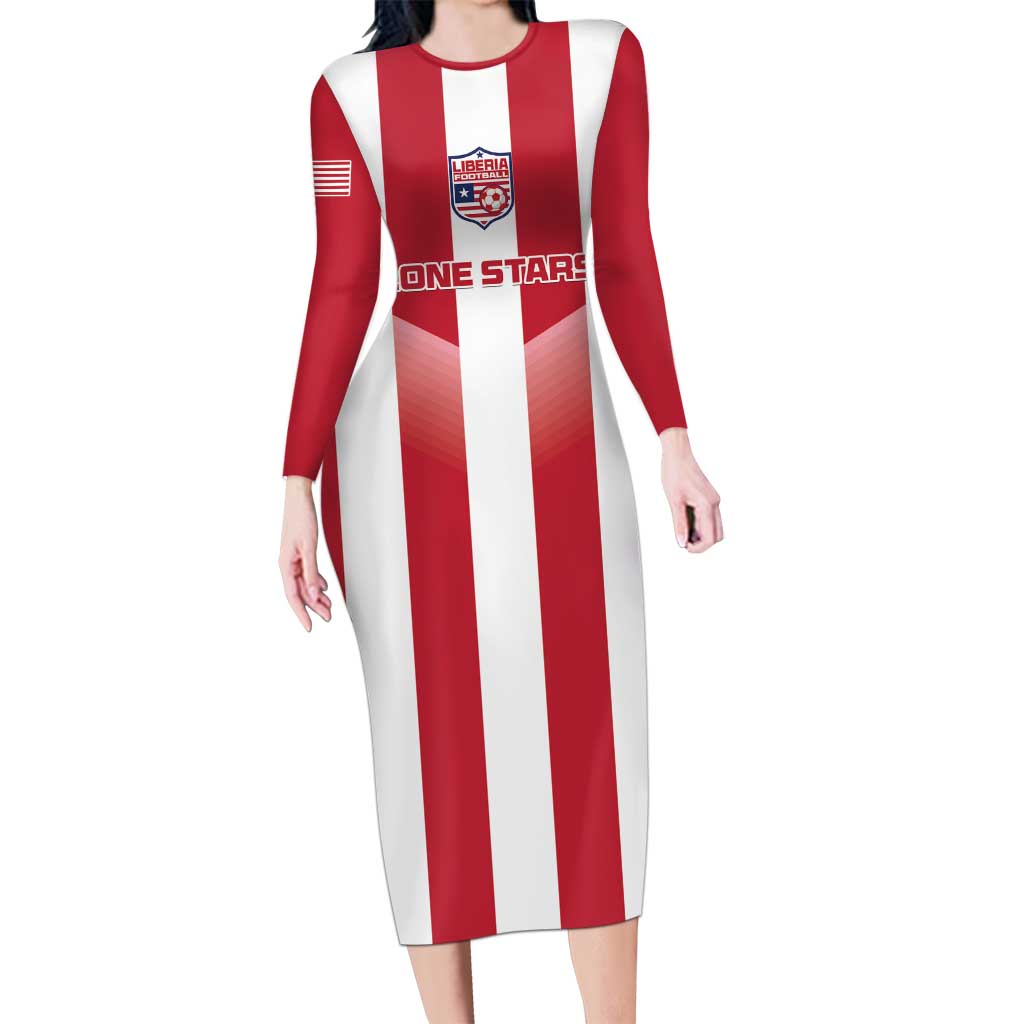 Custom Liberia Football Long Sleeve Bodycon Dress Sporty Style - Wonder Print Shop