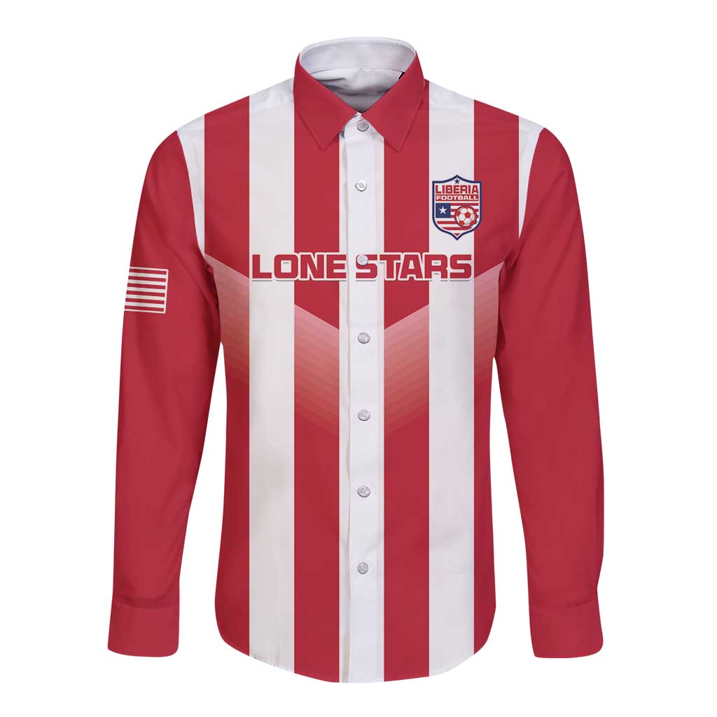 Red and white striped football button-up long-sleeve shirt with front Lone Stars graphic