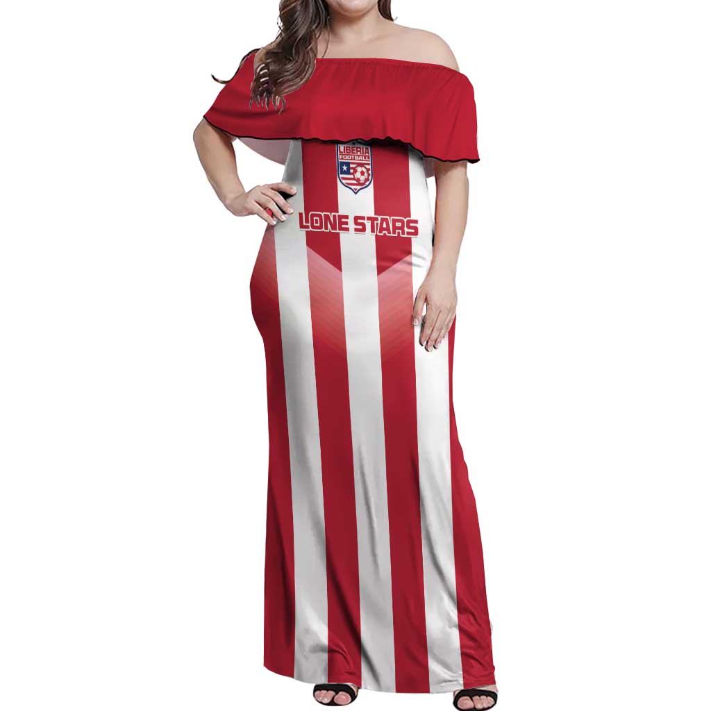 Custom Liberia Football Off Shoulder Maxi Dress Sporty Style - Wonder Print Shop