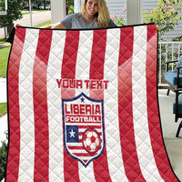 Red and white striped Liberia football quilt with crest and soccer-ball graphic, custom text