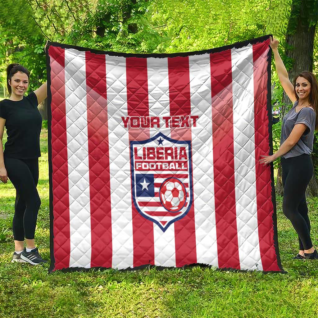 Custom Liberia football quilt, red-and-white vertical stripes with crest and soccer ball