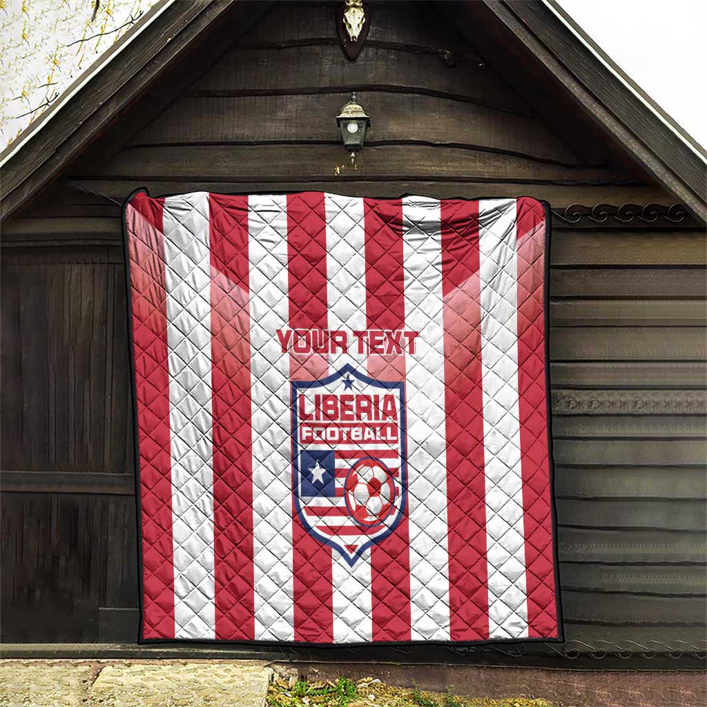 Red and white Liberia football quilt with centered crest and soccer ball, custom text