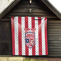 Red and white Liberia football quilt with centered crest and soccer ball, custom text