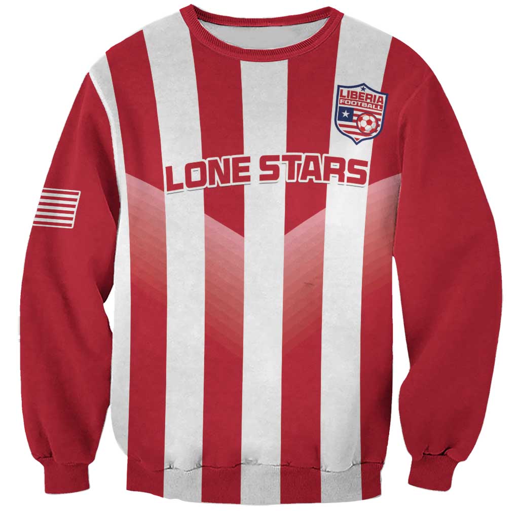 Red/white striped football sweatshirt, LONE STARS logo and Liberia crest