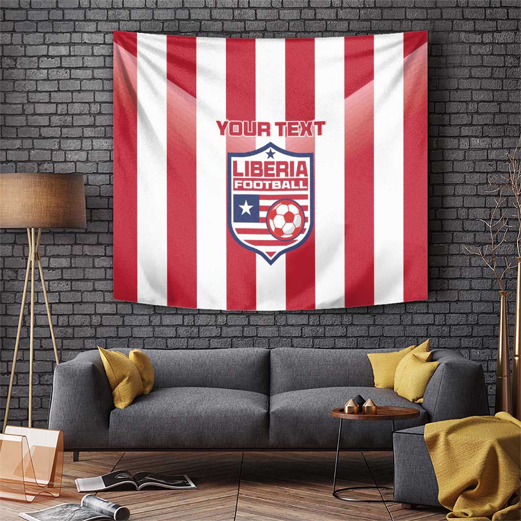 Custom Liberia football tapestry, red and white stripes with crest and YOUR TEXT