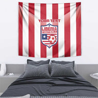 Hanging custom Liberia football tapestry with red-and-white vertical stripes and central crest