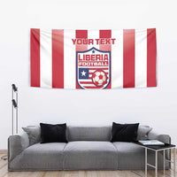 Custom Liberia football tapestry with red and white stripes, YOUR TEXT header, and football logo crest