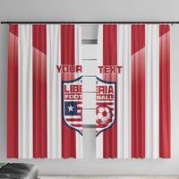 Liberia football window curtain with red and white stripes and crest graphic