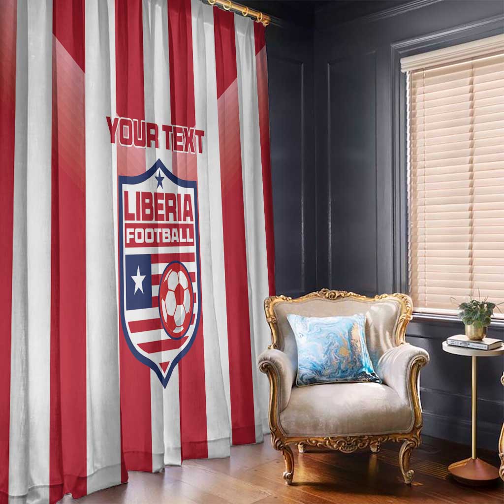 Red and white Liberia football window curtain panel with custom text and soccer emblem
