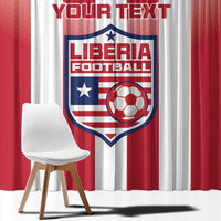 Liberia football curtain with bold crest and “YOUR TEXT” over red and white stripes