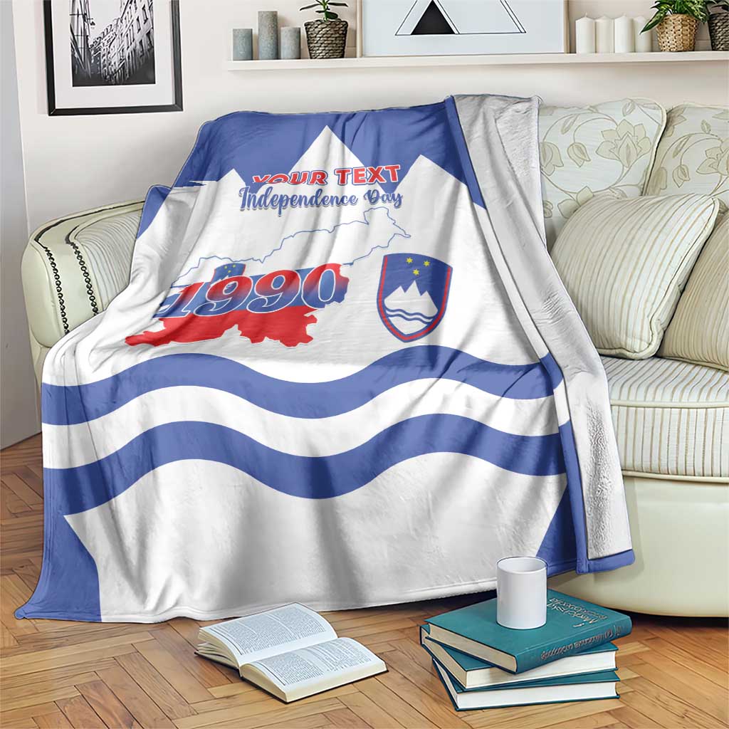 Personalized Slovenia Independence Day blanket with blue-and-white flag, map, crest, 1990 and text