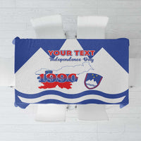 Personalized blue and white Slovenia flag tablecloth with your text, 1990, coat of arms