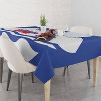 Blue and white Slovenia flag tablecloth with large wave pattern and coat of arms