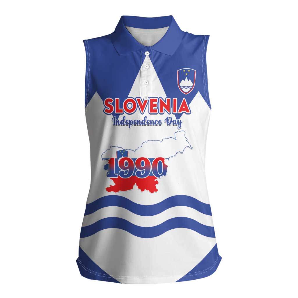 Personalised Slovenia Independence Day Women Sleeveless Polo Shirt Flag Map With Coat Of Arms - Wonder Print Shop