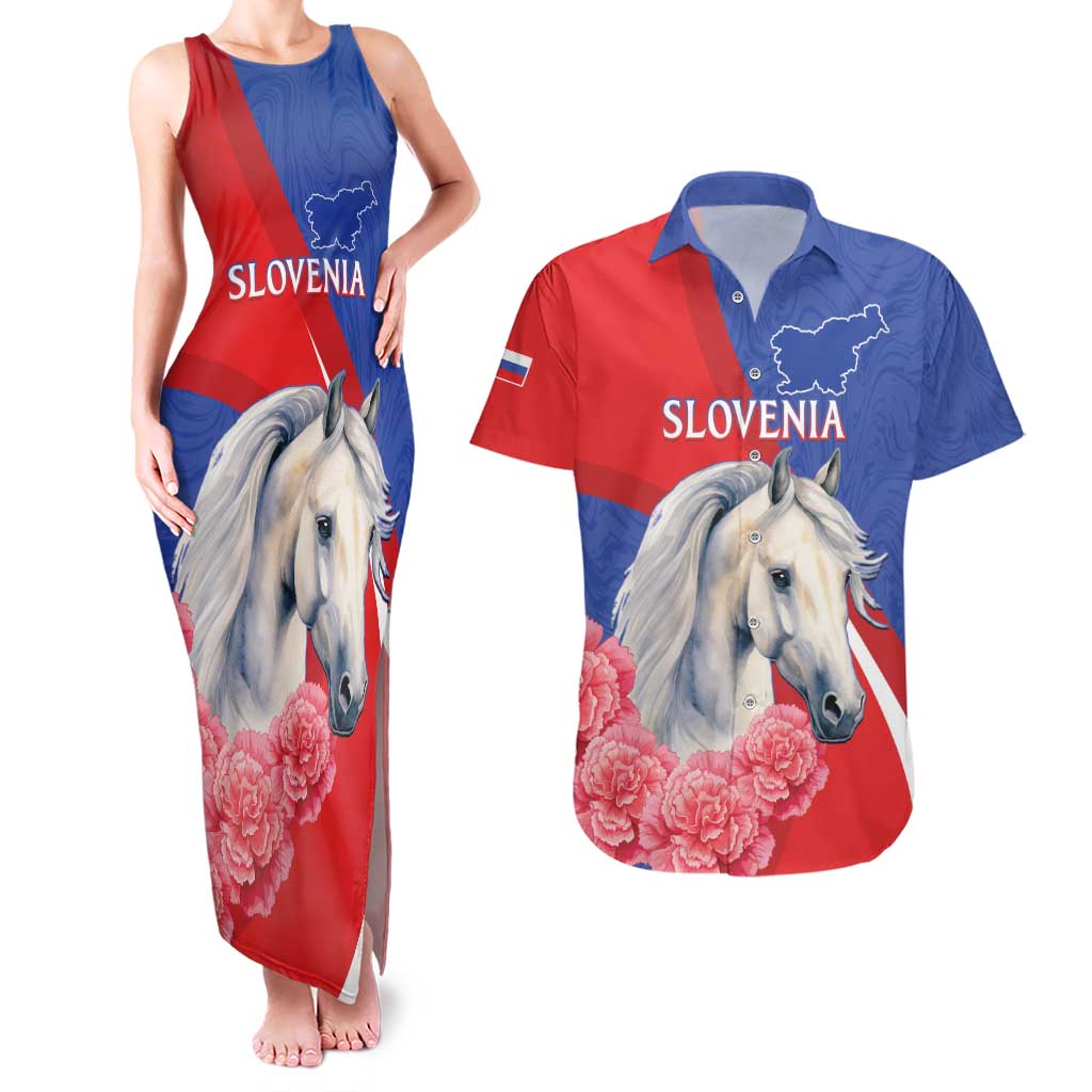 Personalised Balkan Lipizzaner Horse Slovenia Couples Matching Tank Maxi Dress and Hawaiian Shirt Carnation Sporty Style - Wonder Print Shop