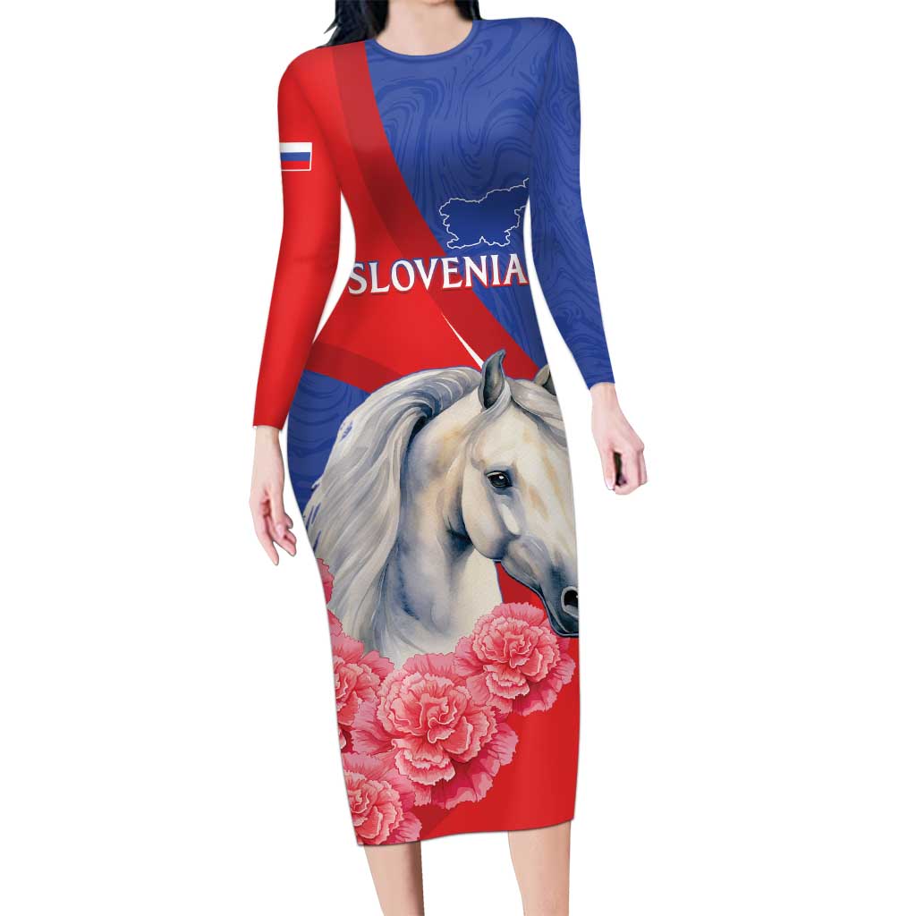 Personalised Balkan Lipizzaner Horse Slovenia Long Sleeve Bodycon Dress Carnation Sporty Style - Wonder Print Shop