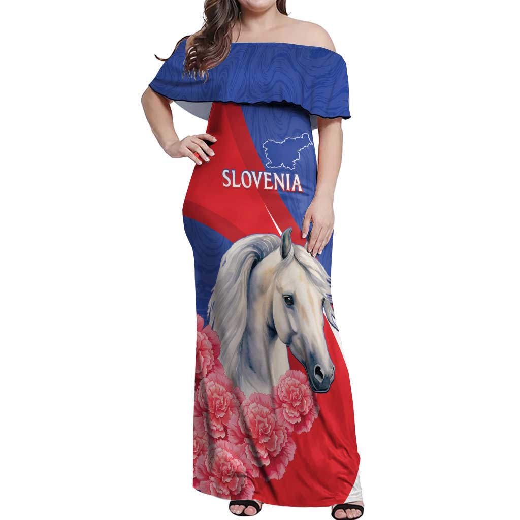 Personalised Balkan Lipizzaner Horse Slovenia Off Shoulder Maxi Dress Carnation Sporty Style - Wonder Print Shop