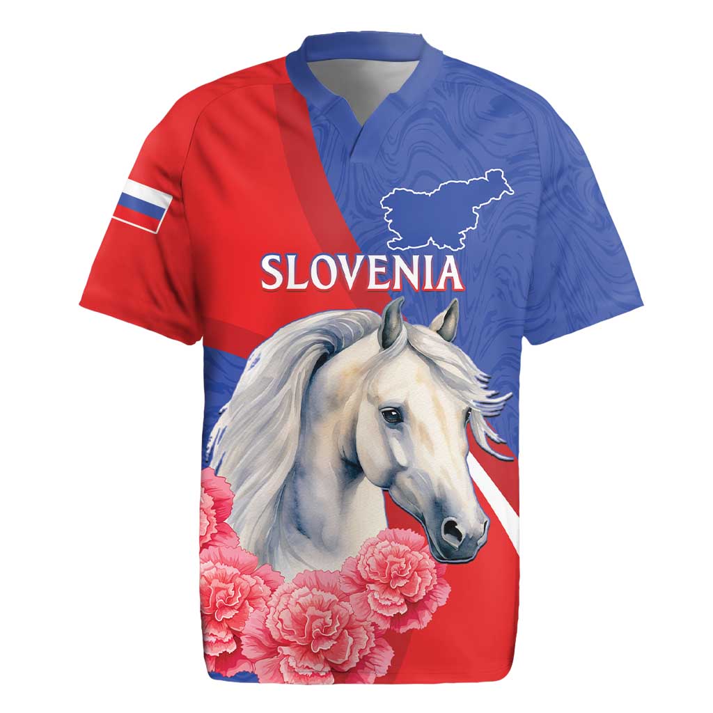 Personalised Balkan Lipizzaner Horse Slovenia Rugby Jersey Carnation Sporty Style - Wonder Print Shop