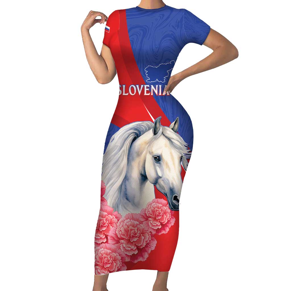 Personalised Balkan Lipizzaner Horse Slovenia Short Sleeve Bodycon Dress Carnation Sporty Style - Wonder Print Shop