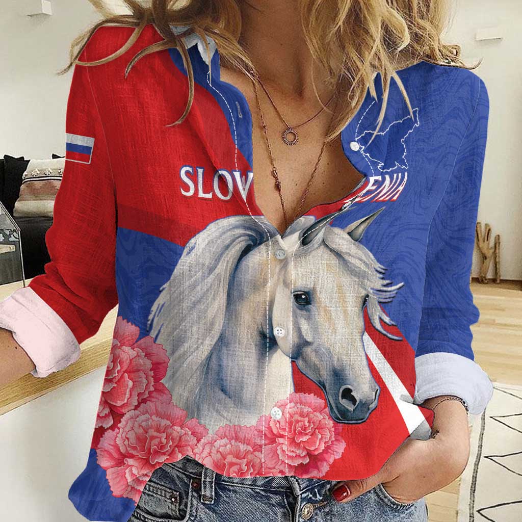 Personalised Balkan Lipizzaner Horse Slovenia Women Casual Shirt Carnation Sporty Style