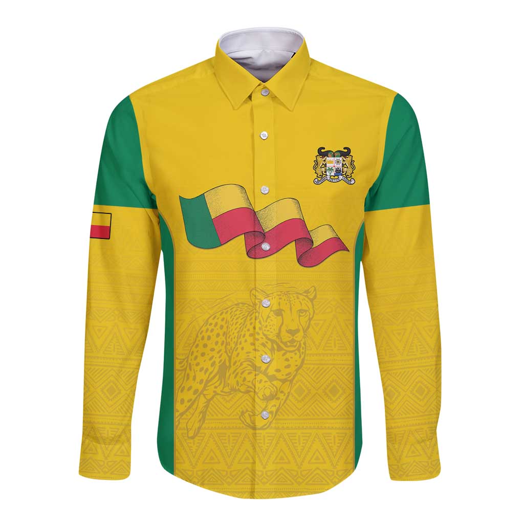 Custom Benin Football Long Sleeve Button Shirt Go Champions Les Guepards - Wonder Print Shop