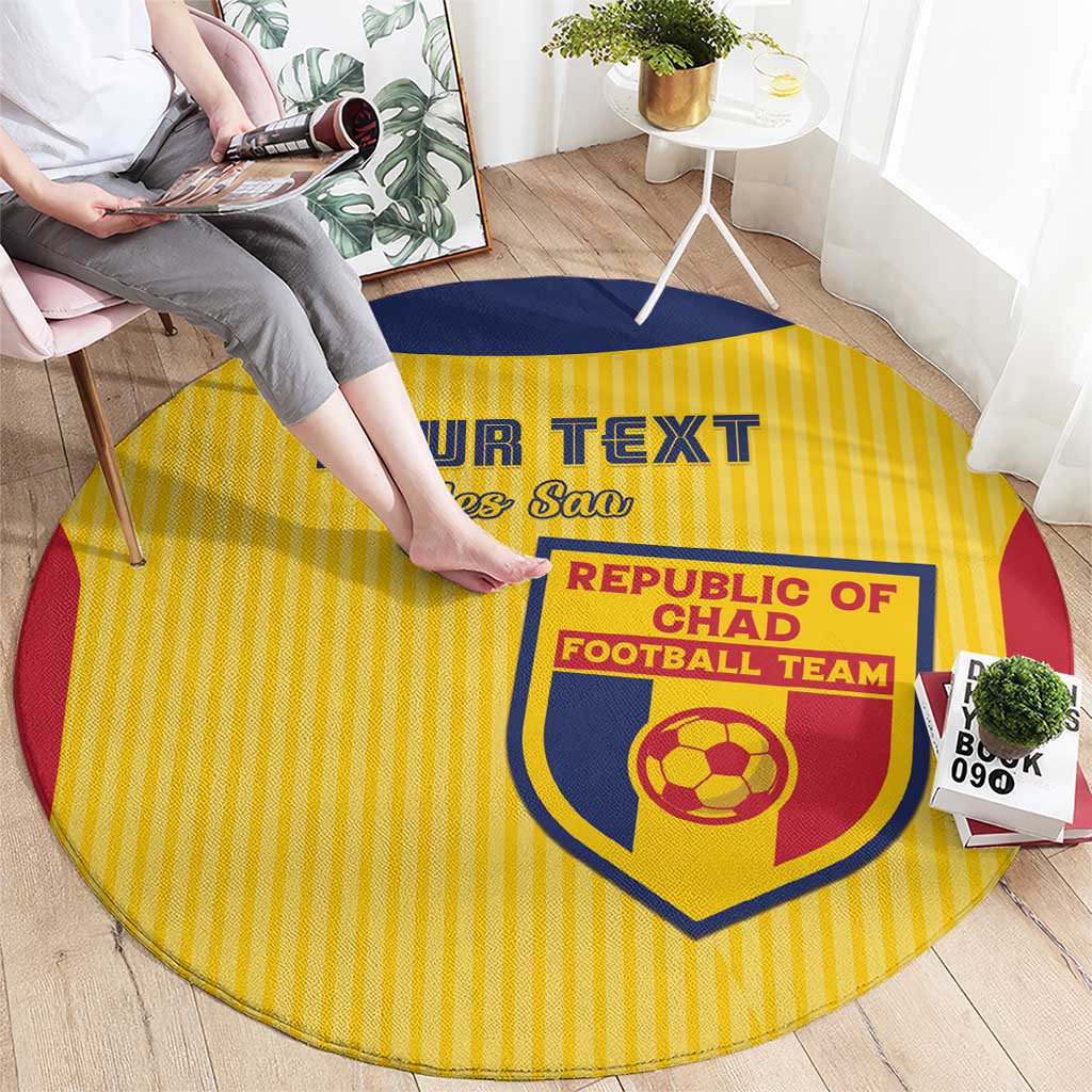Round yellow football carpet featuring “YOUR TEXT” and a “Republic of Chad” football team logo.