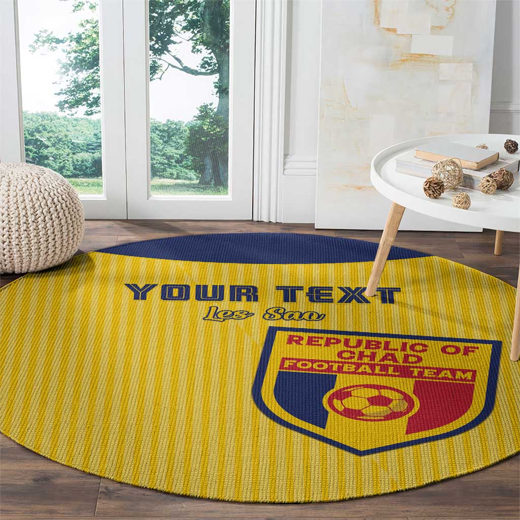 Round yellow football carpet with “YOUR TEXT” and “Republic of Chad Football Team” graphic.