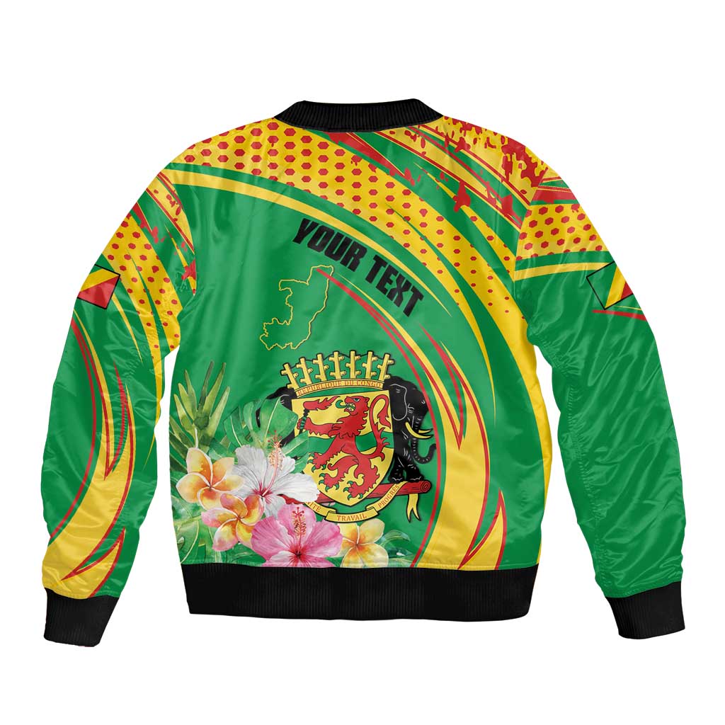 Personalized Congo Republic Day Bomber Jacket Coat Of Arms With Tropical Flower - Wonder Print Shop