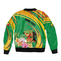 Personalized Congo Republic Day Bomber Jacket Coat Of Arms With Tropical Flower - Wonder Print Shop