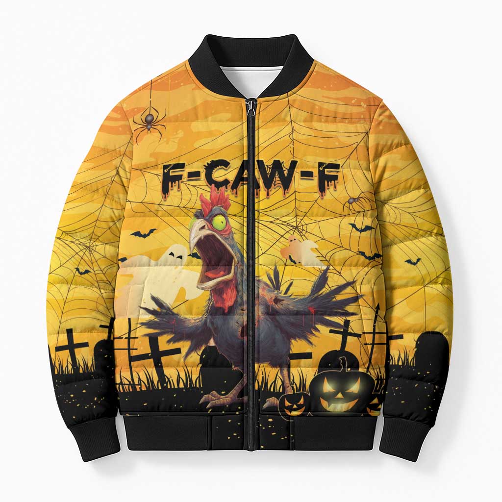 Personalized Funny Halloween Zombie Chicken Bomber Puffer Jacket F’Caw Scary Poultry - Wonder Print Shop